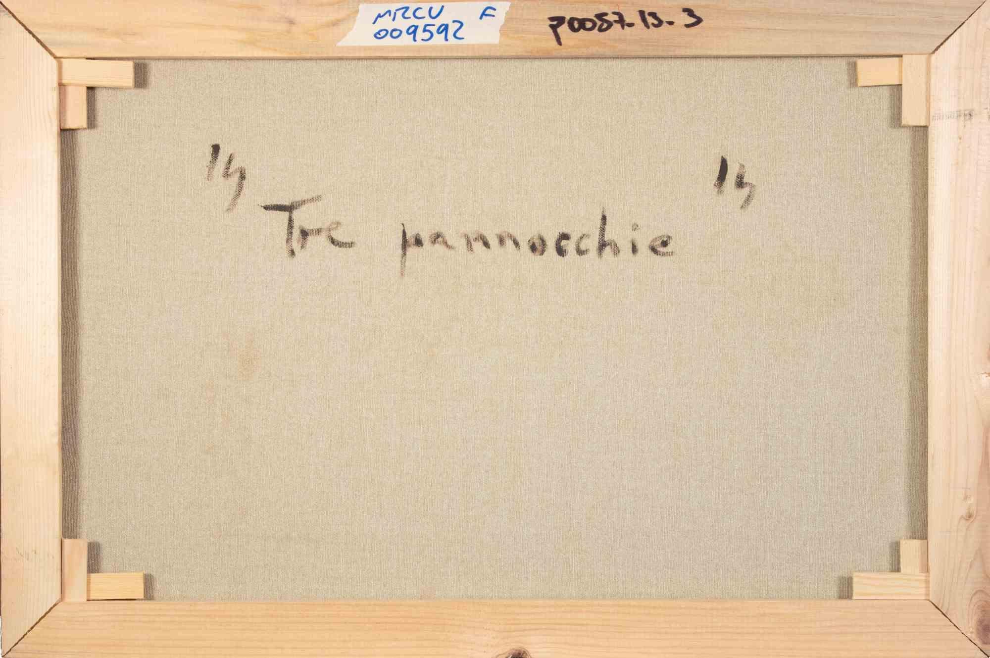 Natura morta con tre pannocchie di mais - Pittura ad olio di Pino Romanò - Anni '90 in vendita 3