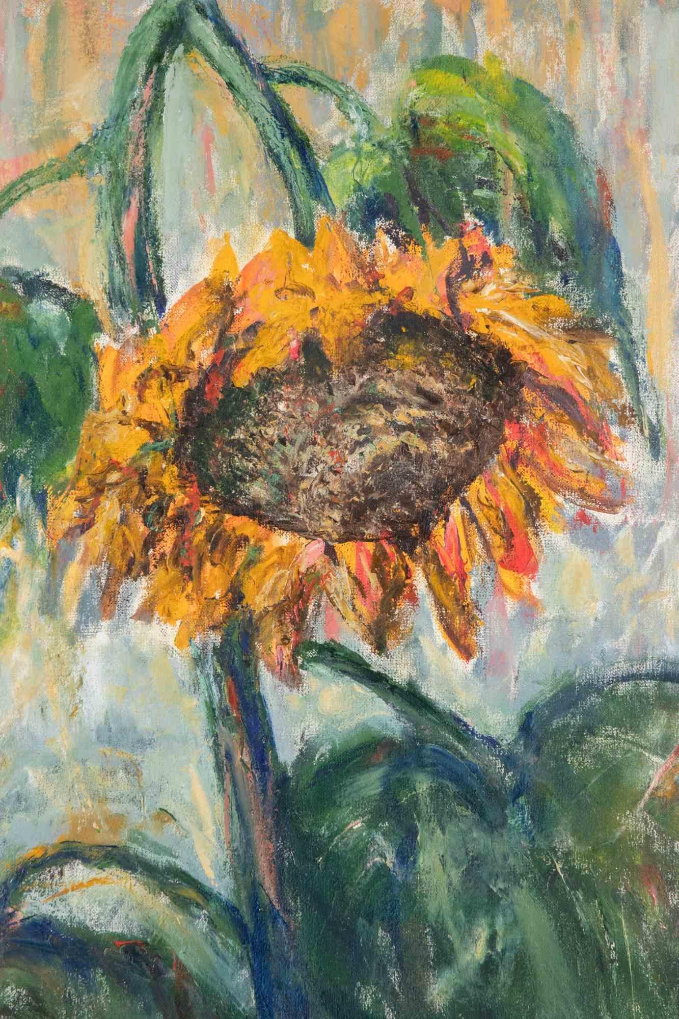 Sunflower - Oil Paint by Pino Romanò - 1990s For Sale 1