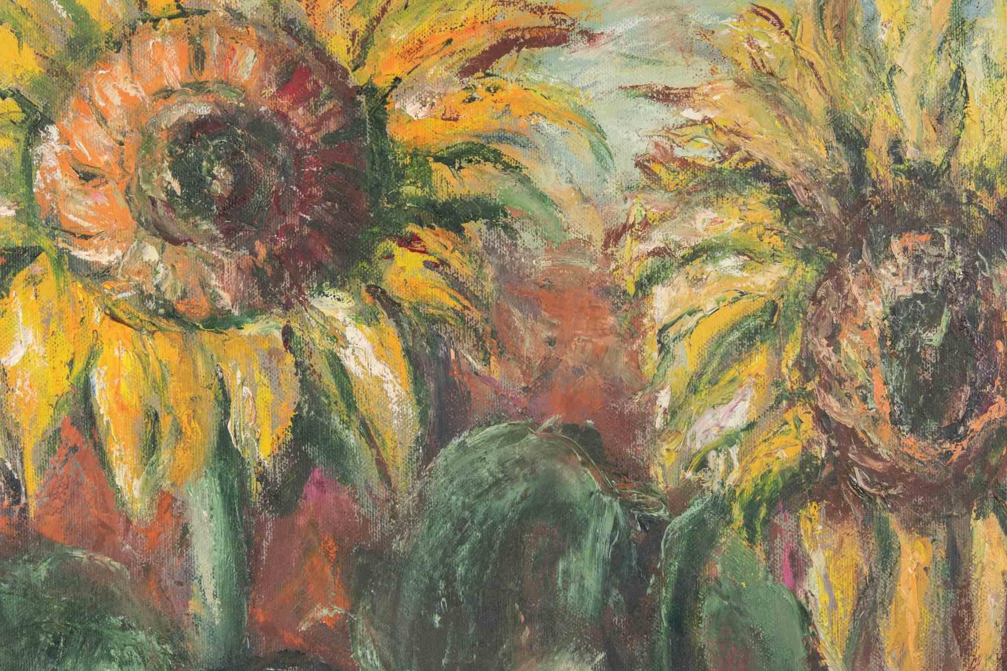 Sonnenblumen - Ölgemälde von Pino Romanò - 1990s im Angebot 1