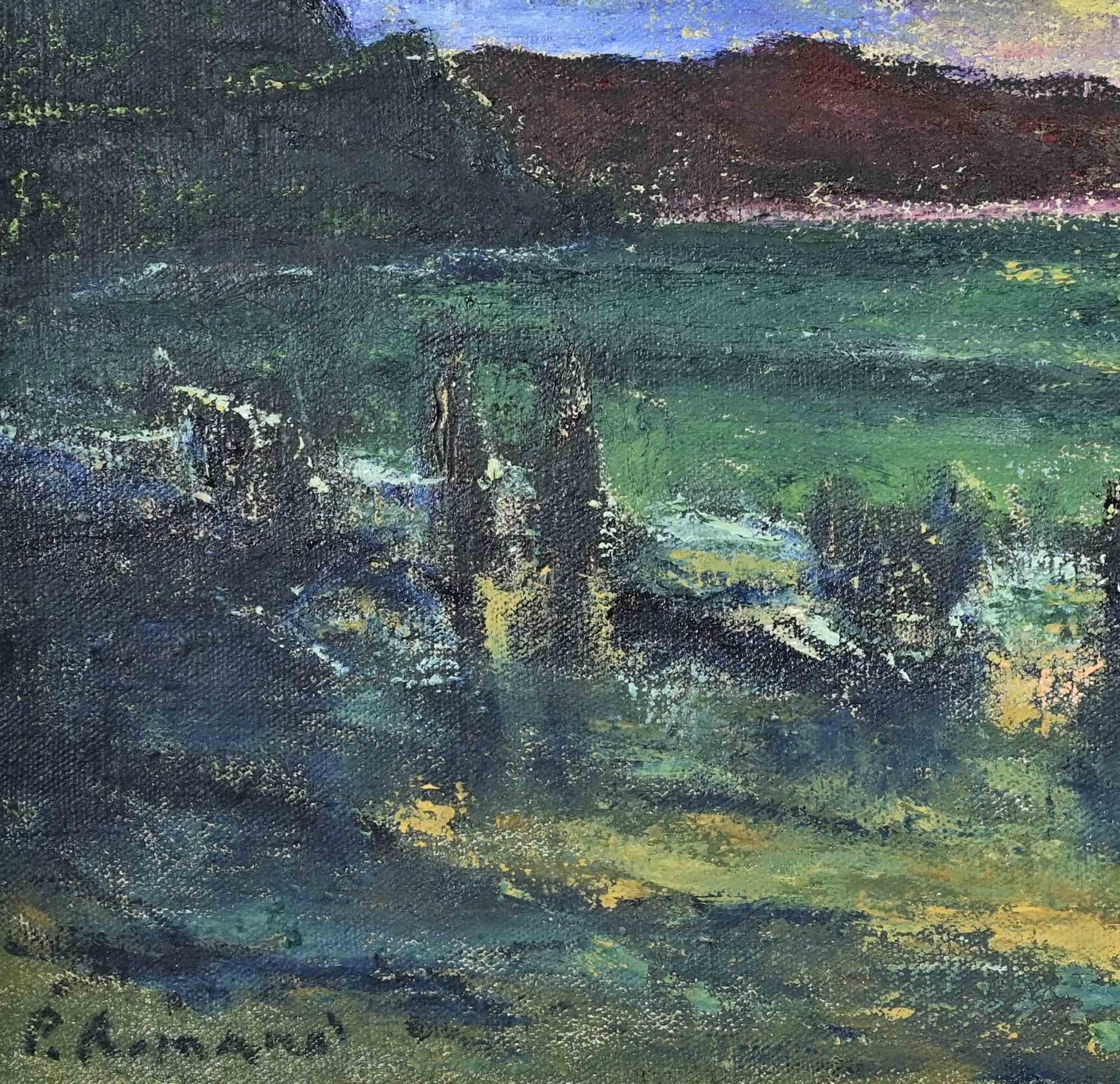 Sunset on the Beach - Oil Paint by Pino Romanò - 1990s For Sale 1