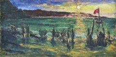 Sunset on the Beach - Oil Paint by Pino Romanò - 1990s