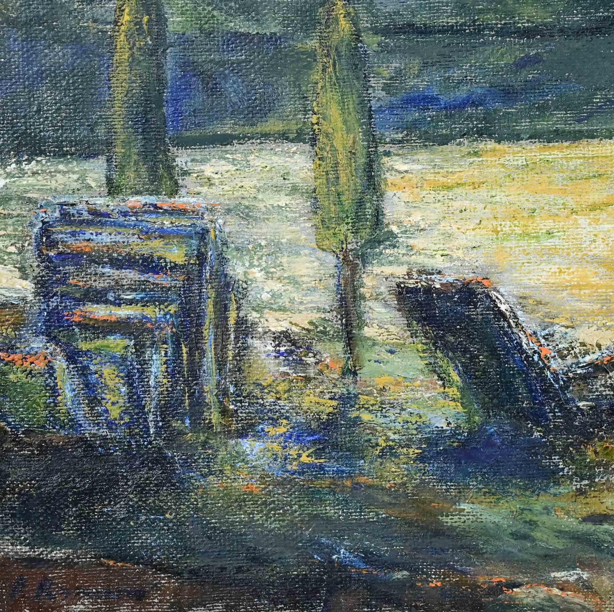 Puesta de sol en la playa - Pintura al óleo de Pino Romanò - 1998 en venta 1
