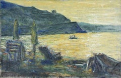 Puesta de sol en la playa - Pintura al óleo de Pino Romanò - 1998