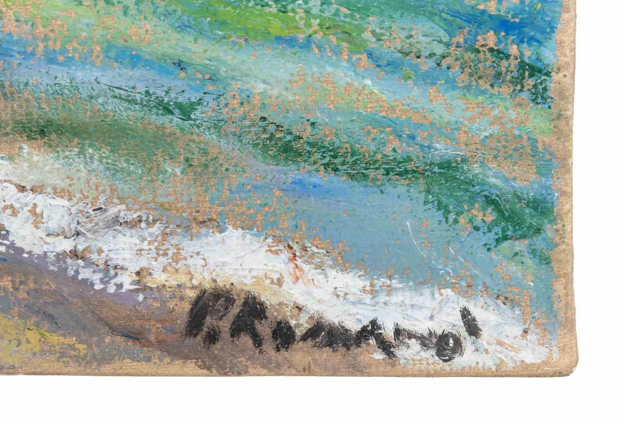 The Cliff at Punta Pacì (Calabria) - Oil Paint by Pino Romanò - 1990s For Sale 3