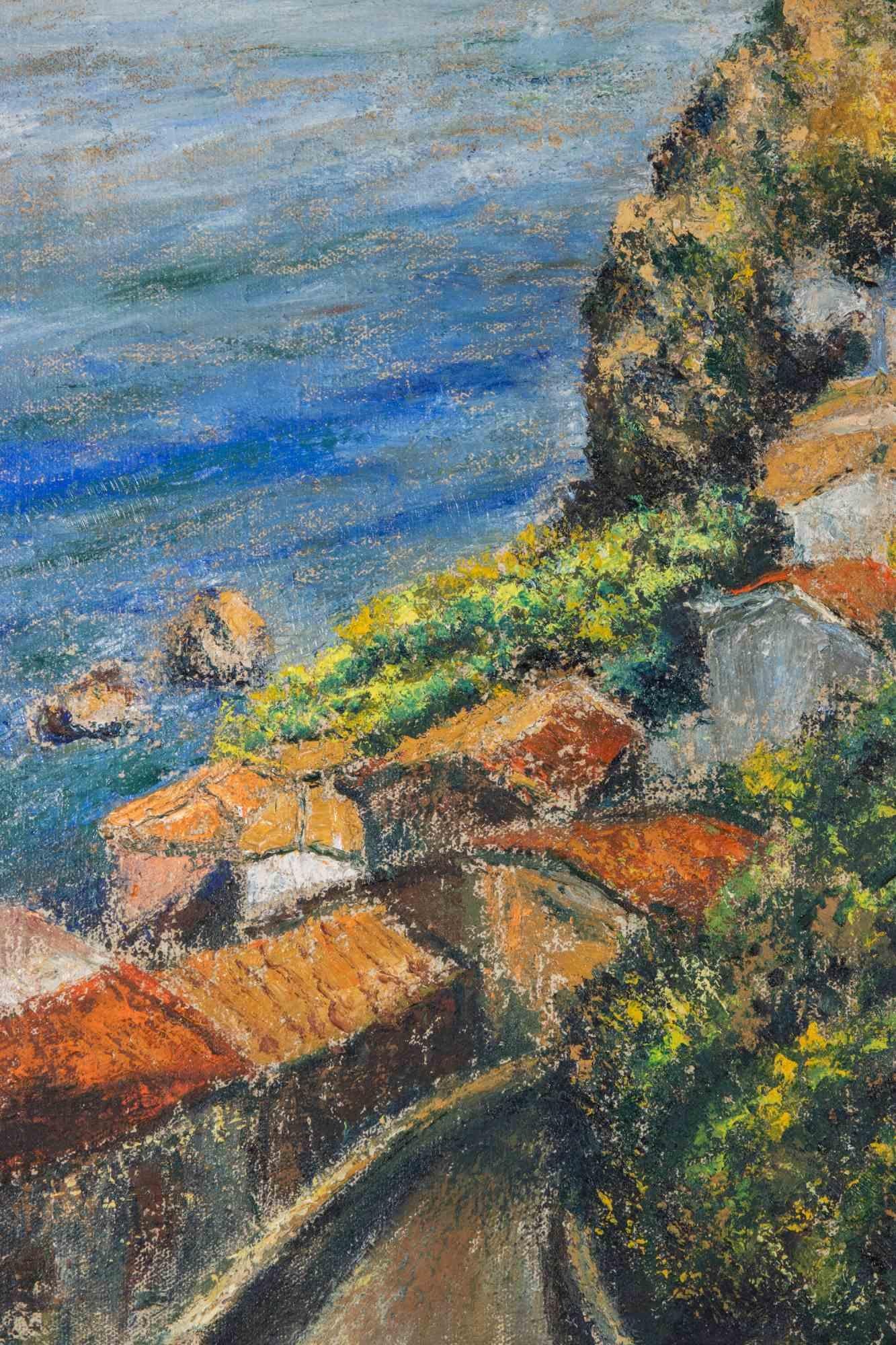 El mar en Scilla - Pintura al óleo de Pino Romanò - 1999 en venta 1