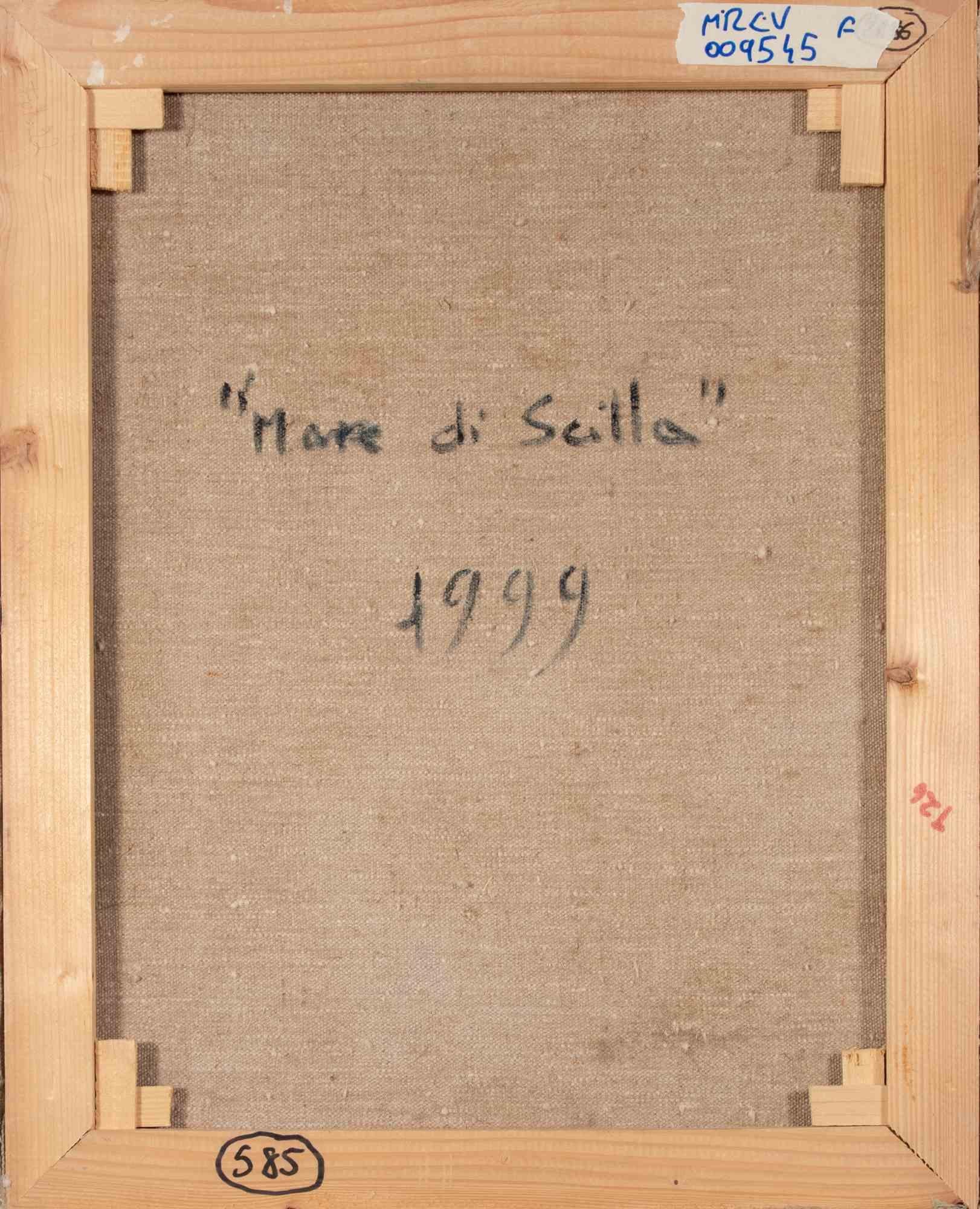 El mar en Scilla - Pintura al óleo de Pino Romanò - 1999 en venta 3