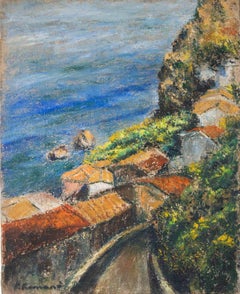 La mer à Scilla - Peinture à l'huile de Pino Romanò - 1999