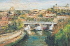 Il Tevere da Hille Aventino (Roma) - Dipinto a olio di Pino Romanò - Anni '90