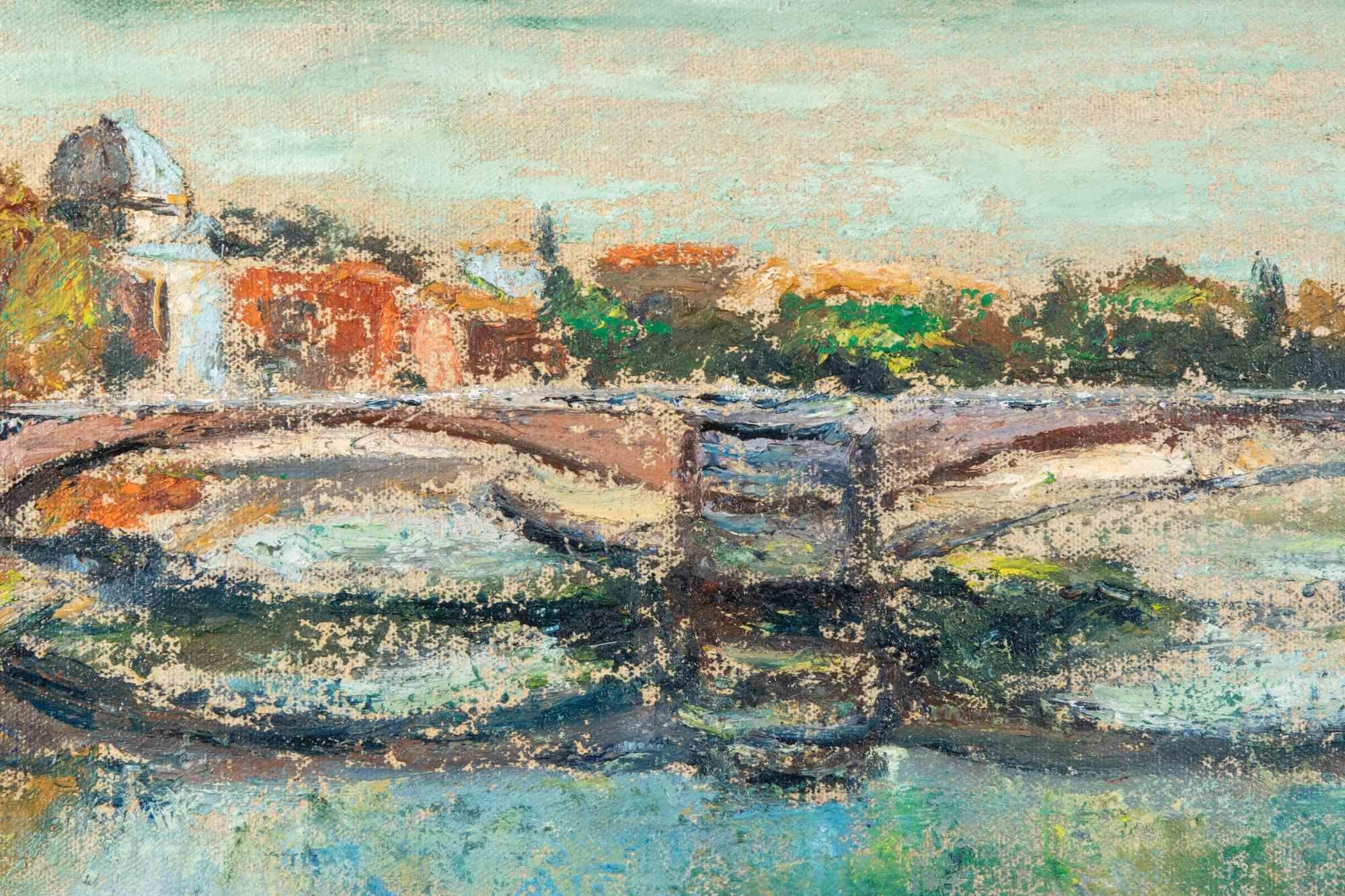 The Tibet at Ponte Garibaldi - Oil Paint by Pino Romanò - 1990s For Sale 1