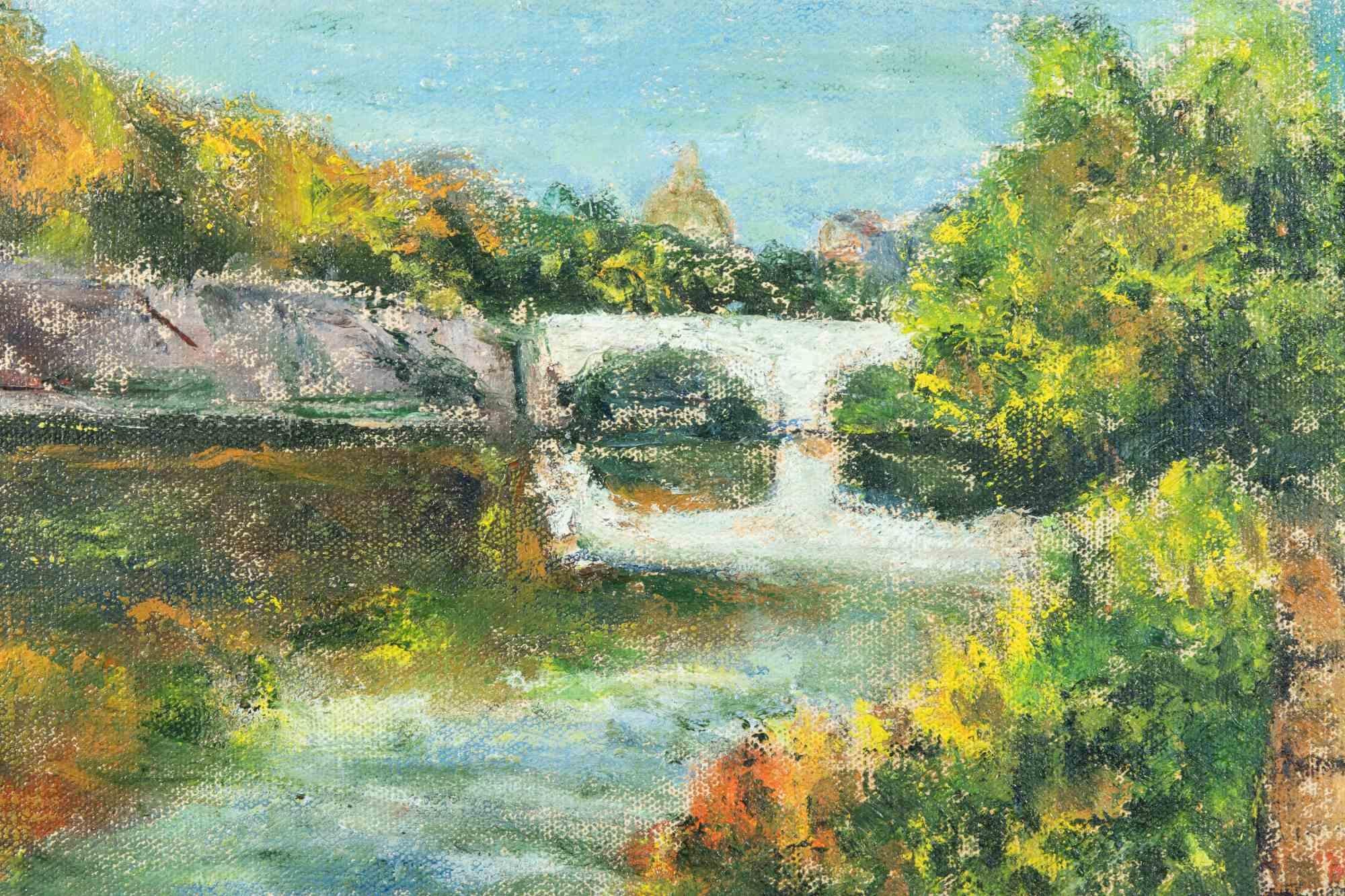 The Tibet at Ponte Mazzini - Oil Paint by Pino Romanò - 1990s For Sale 1