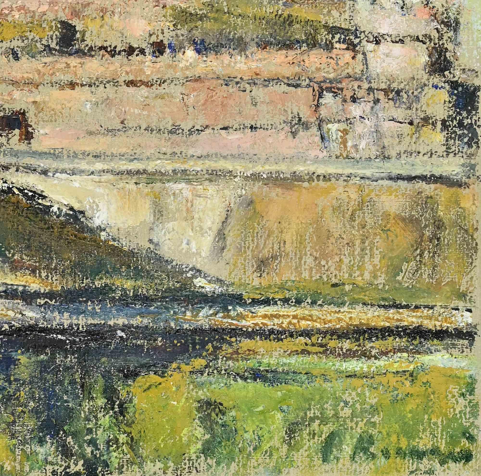 Veduta di Castel Sant'Angelo - Roma - Dipinto a olio di Pino Romanò - Anni '90 in vendita 1