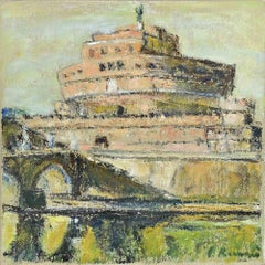 Veduta di Castel Sant'Angelo - Roma - Dipinto a olio di Pino Romanò - Anni '90