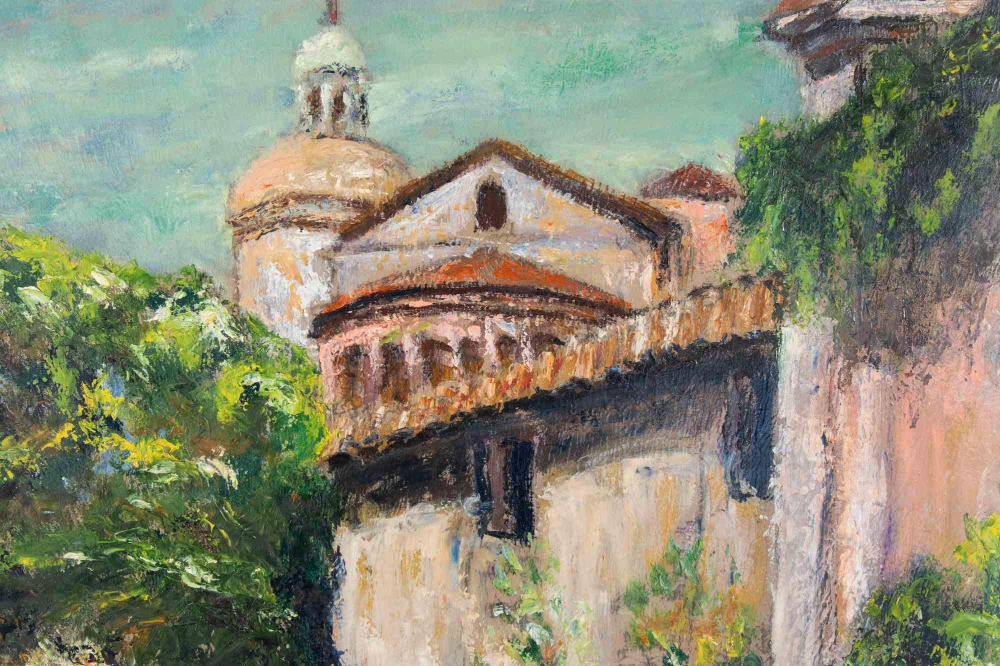 View of Celio (Rome) - Oil Paint by Pino Romanò - 1990s For Sale 1