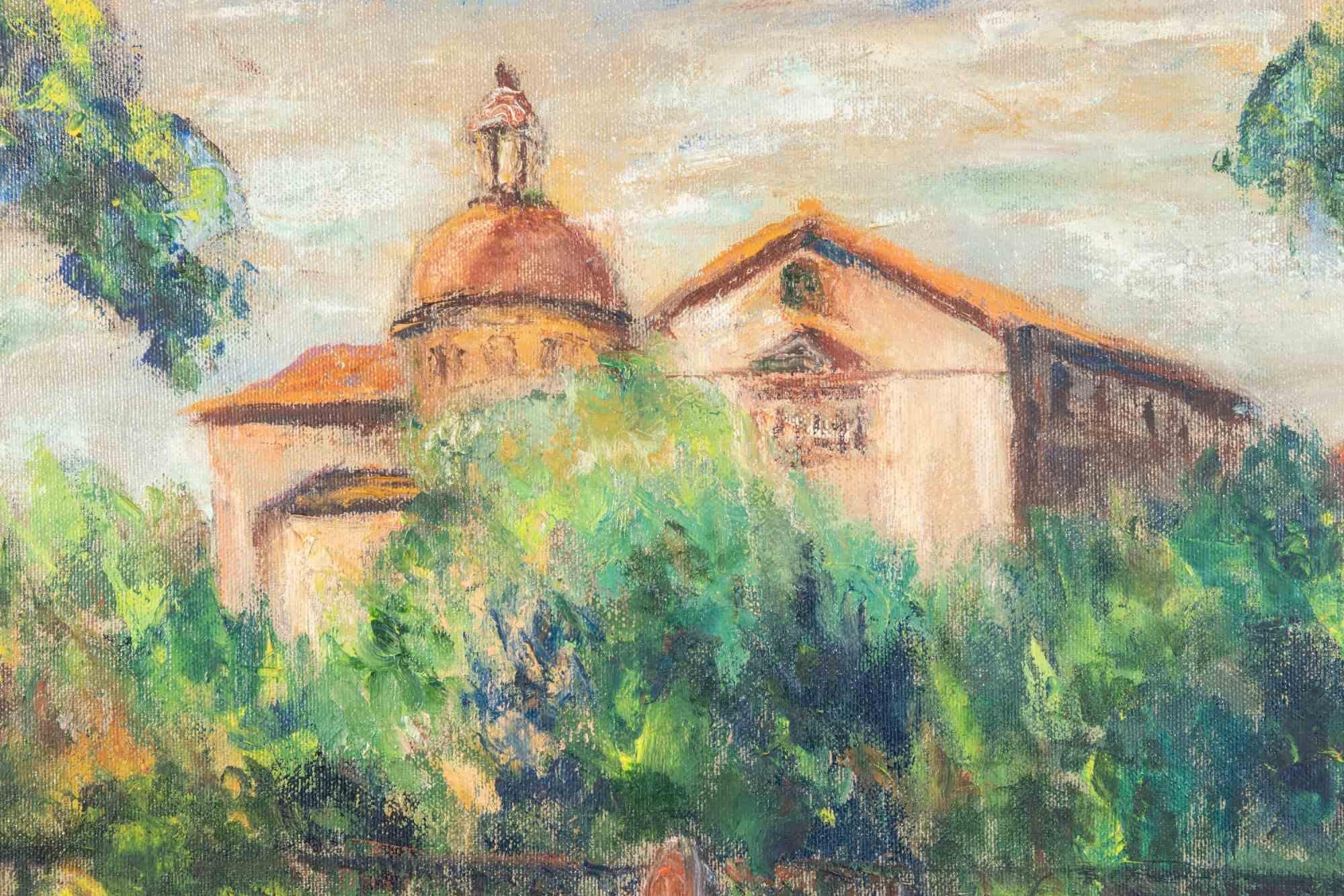 View of Celio (Rome) - Oil Paint by Pino Romanò - 1990s For Sale 1