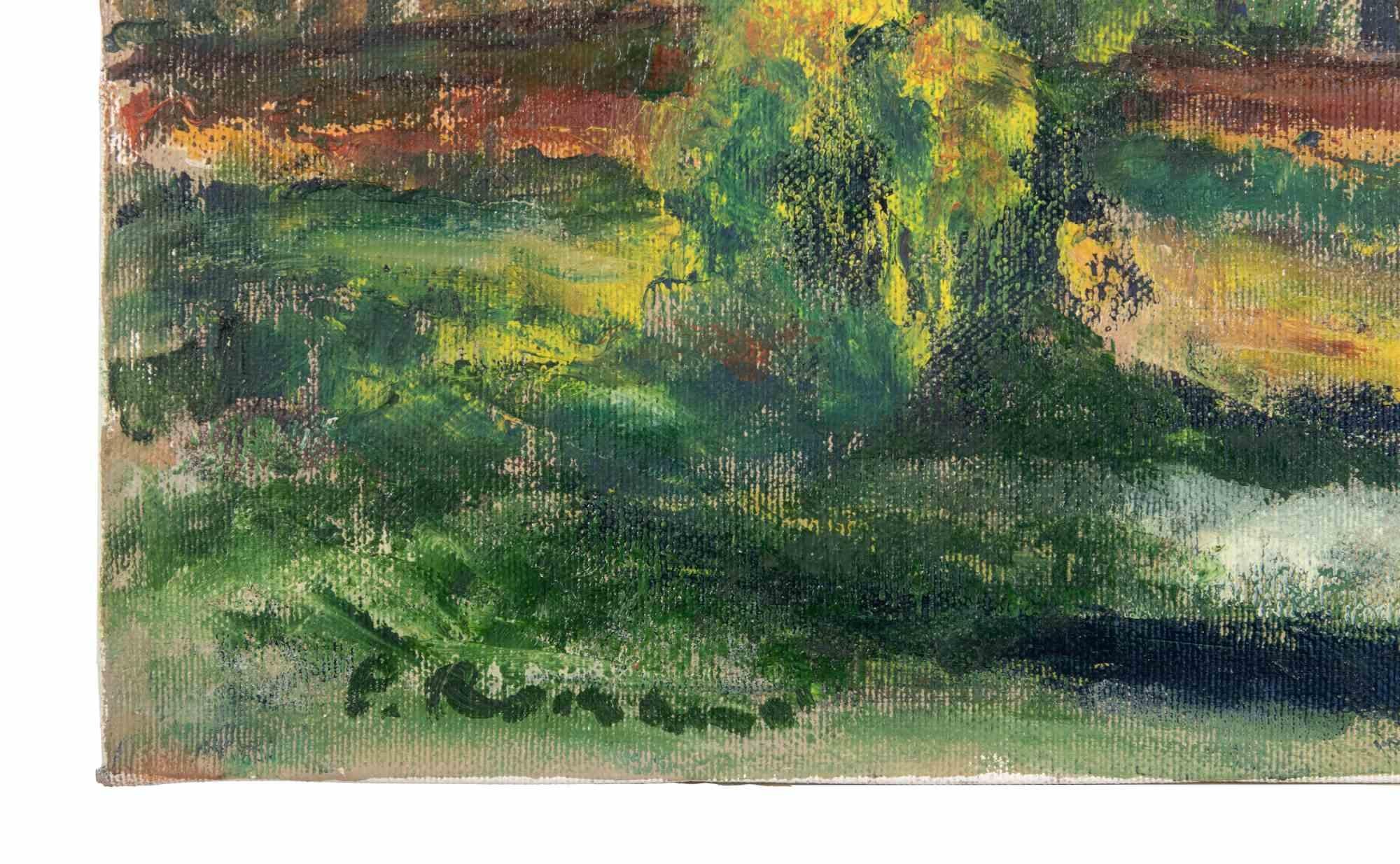 View of Celio (Rome) - Oil Paint by Pino Romanò - 1990s For Sale 2