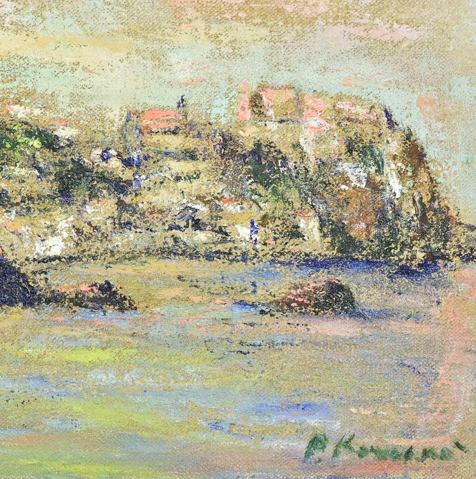 View of Chianalea di Scilla - Oil Paint by Pino Romanò - 1990s For Sale 1