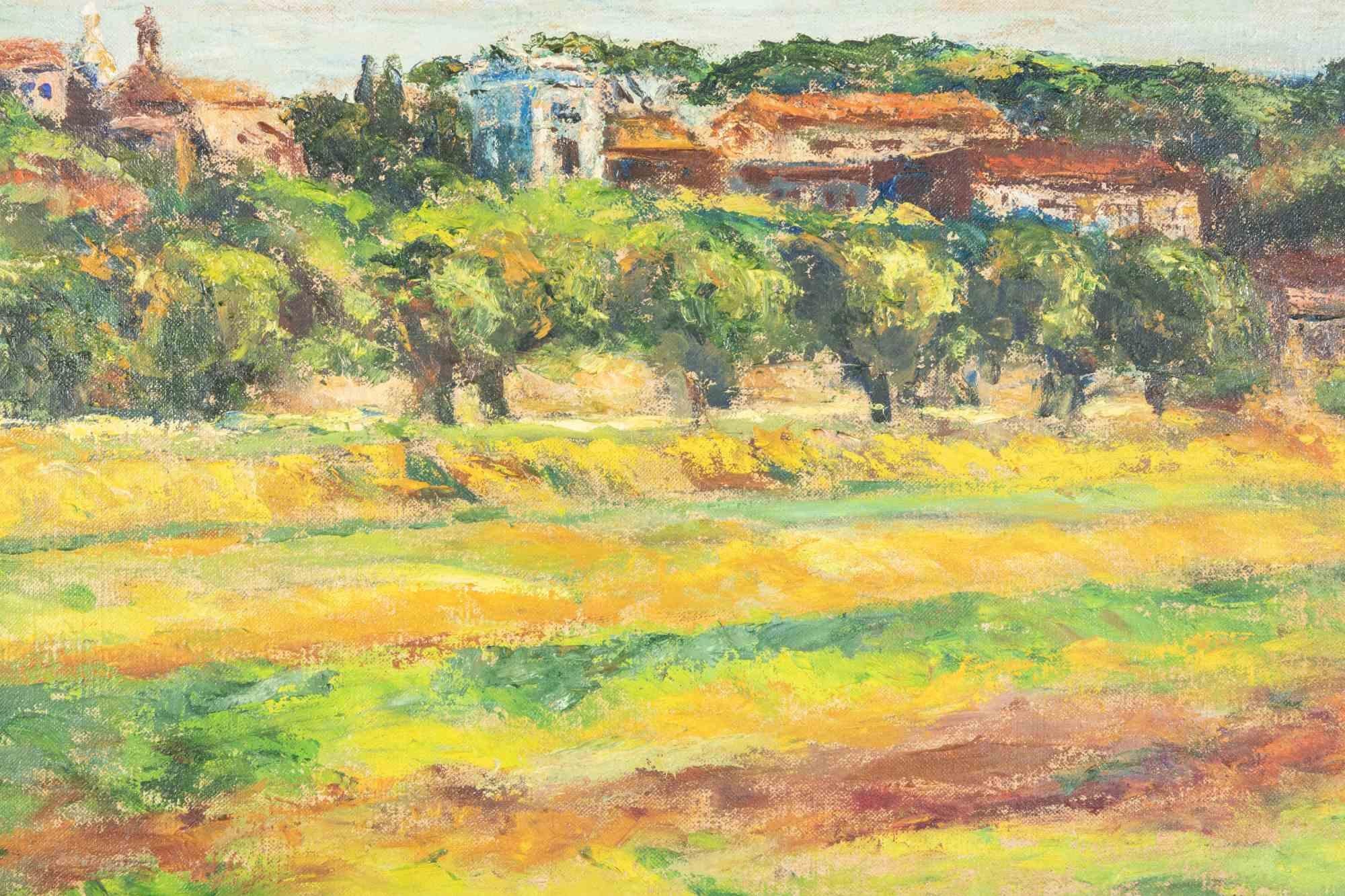 Veduta del Circo Massimo e Celio - Dipinto a olio di Pino Romanò - Anni '90 in vendita 1