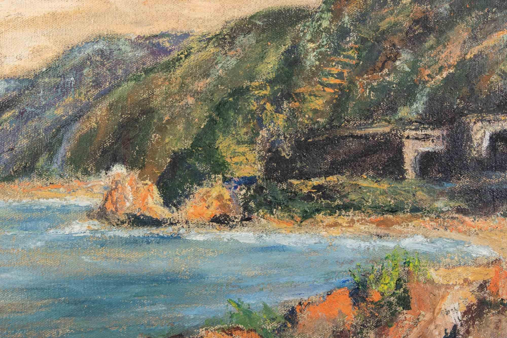 View of Costa Viola - Oil Paint by Pino Romanò - 1990s For Sale 1