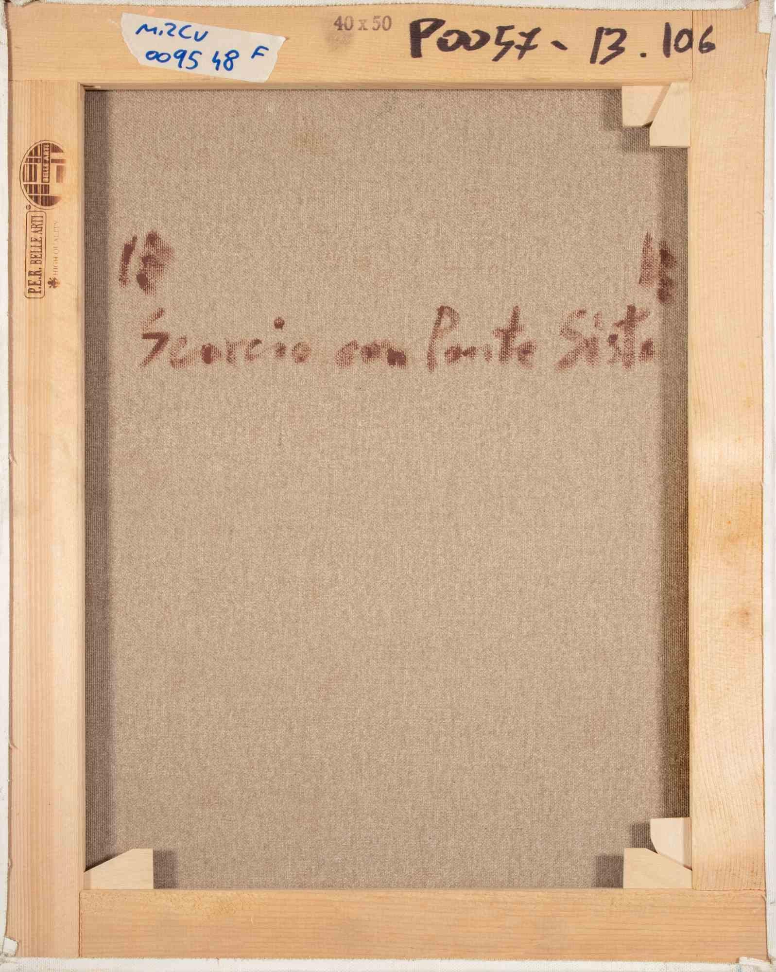 Blick auf Ponte Sisto - Ölgemälde von Pino Romanò - 1999 im Angebot 3