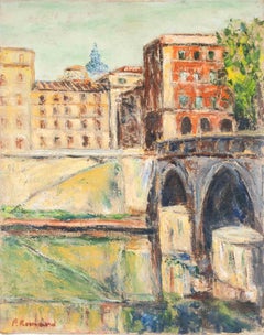 Blick auf Ponte Sisto - Ölgemälde von Pino Romanò - 1999