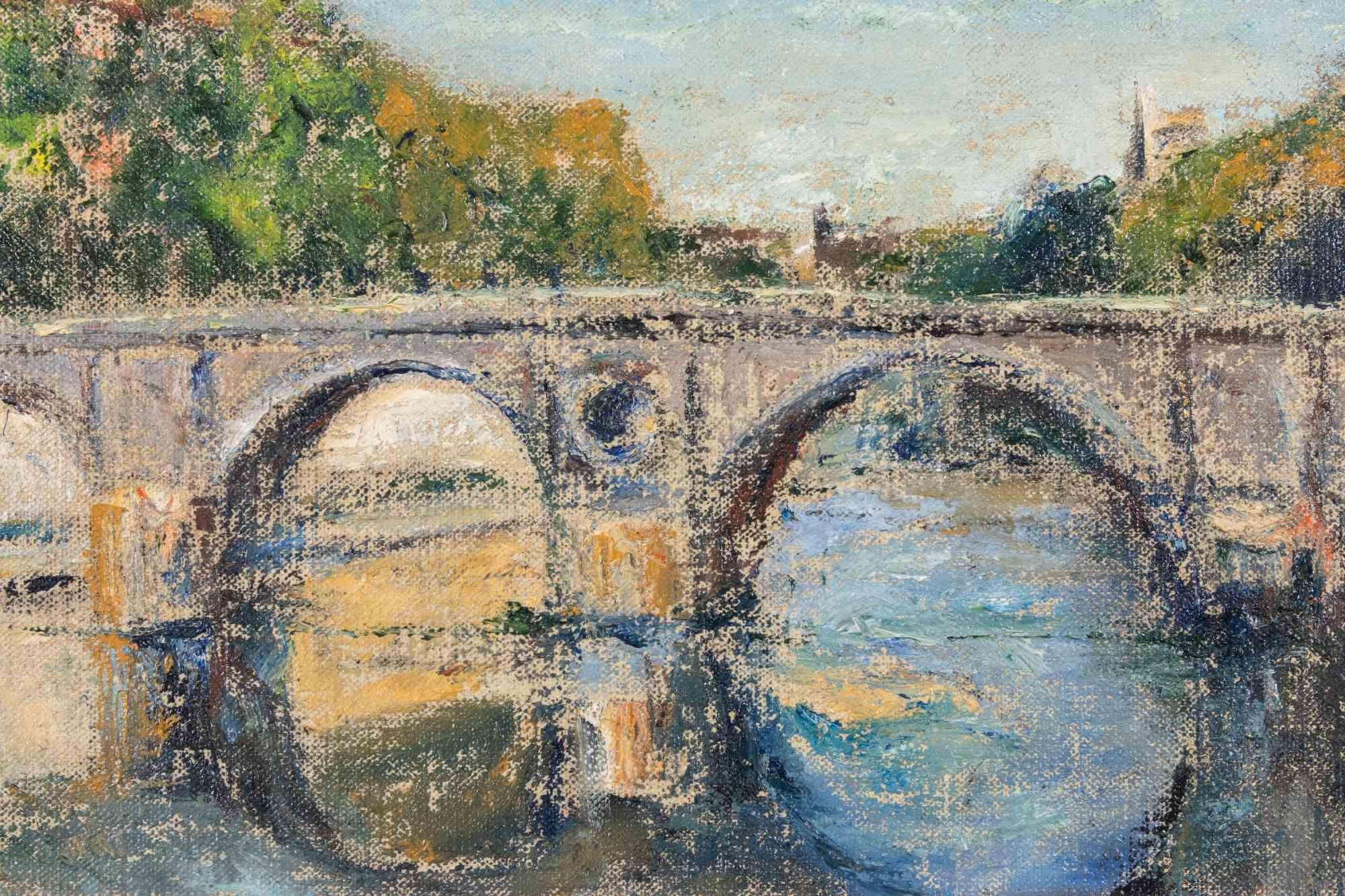 Blick auf Ponte Sisto - Rom - Ölgemälde von Pino Romanò - 1990er Jahre im Angebot 1