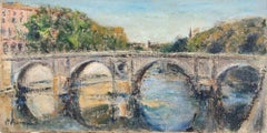Blick auf Ponte Sisto - Rom - Ölgemälde von Pino Romanò - 1990er Jahre