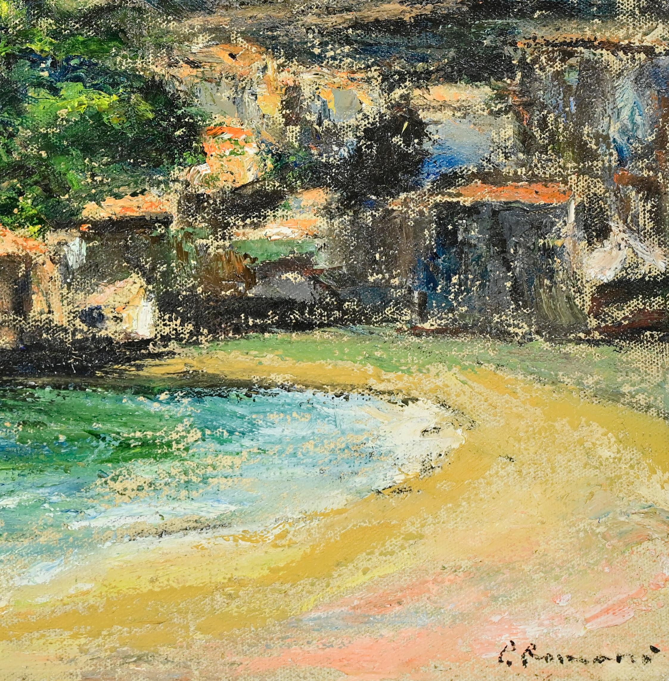 Vista de Scilla - Pintura al óleo de Pino Romanò - Años 90 en venta 1