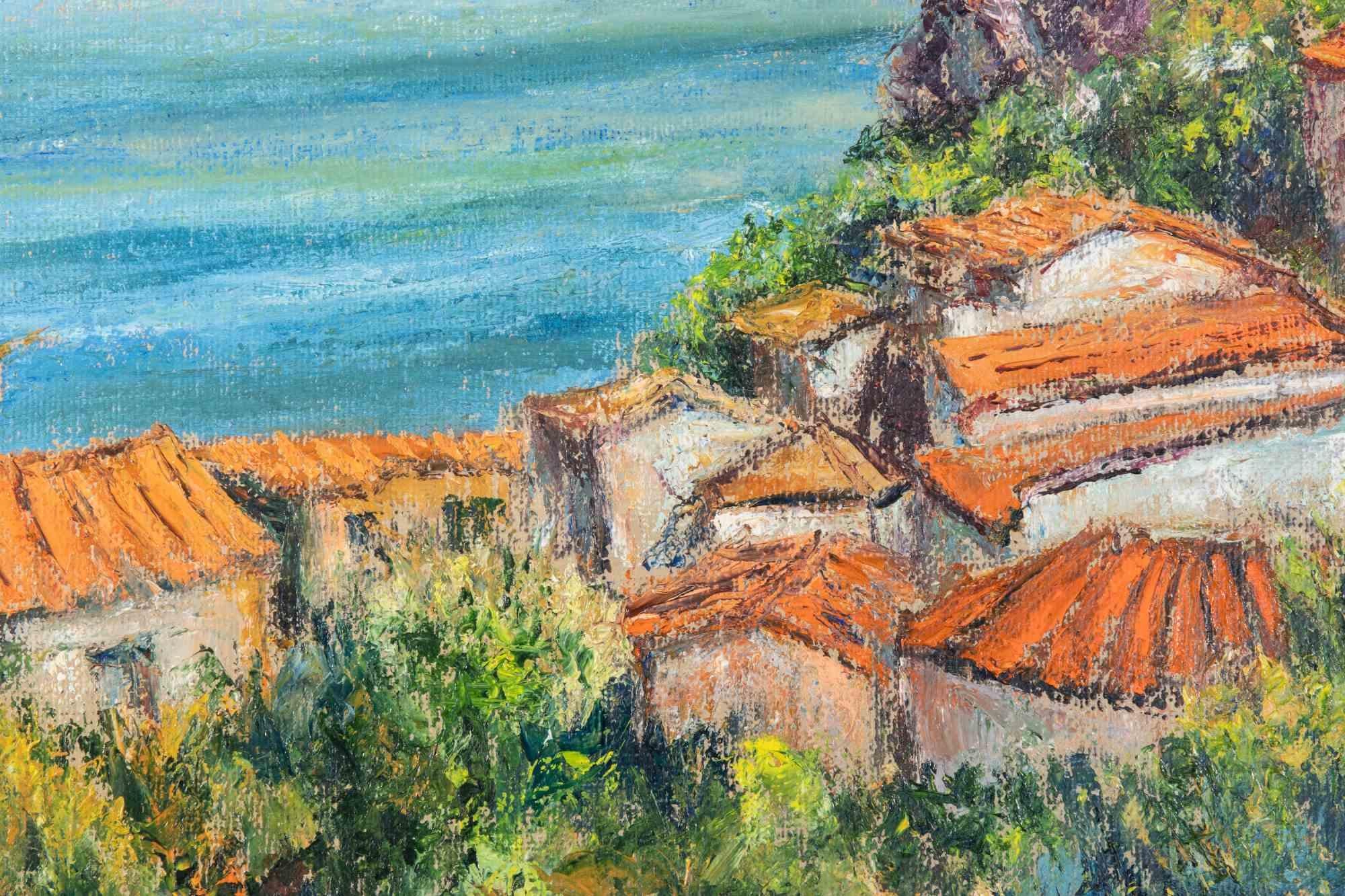 View of Scilla - Oil Paint by Pino Romanò - 1990s For Sale 1