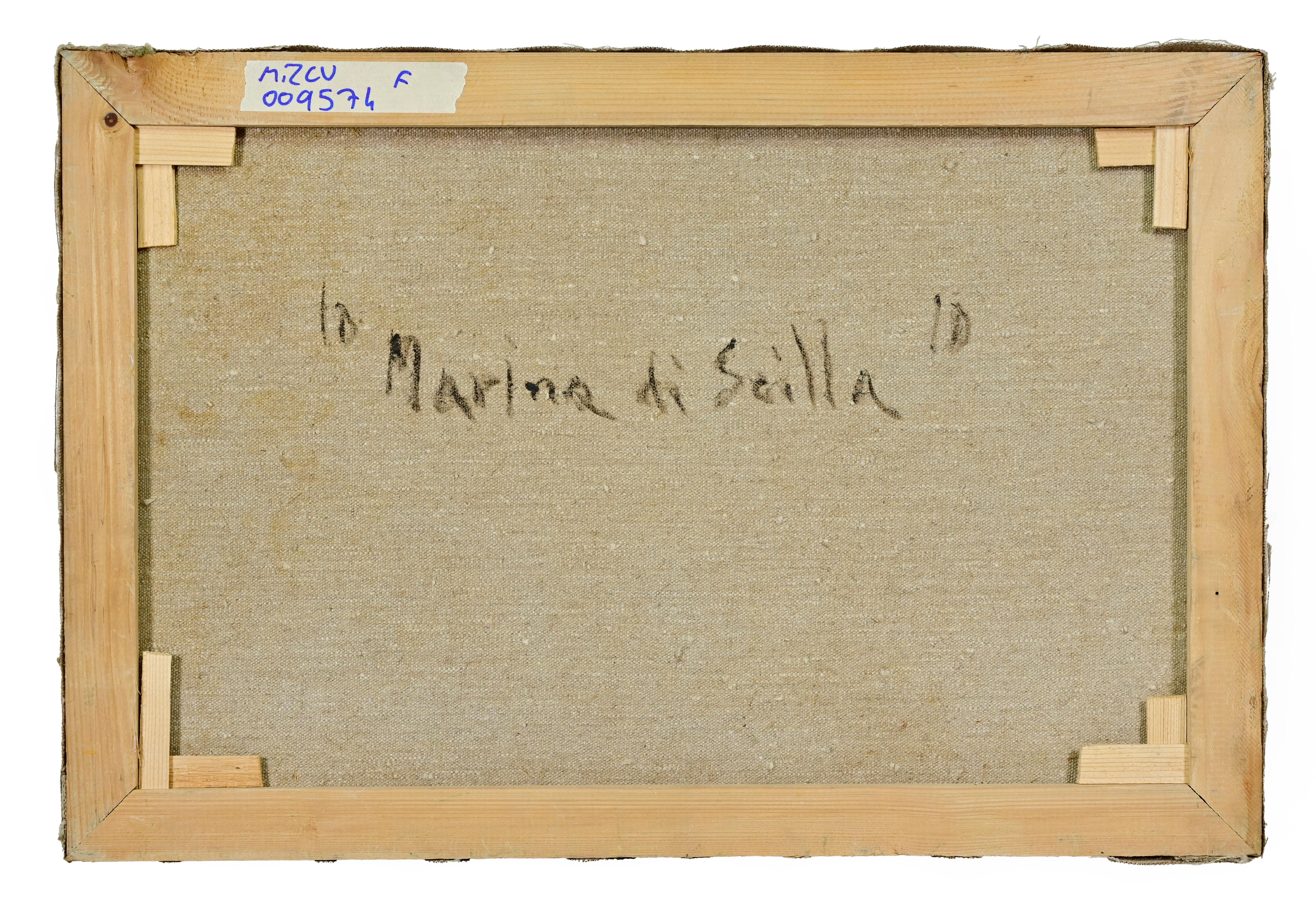 Vista de Scilla - Pintura al óleo de Pino Romanò - Años 90 en venta 2