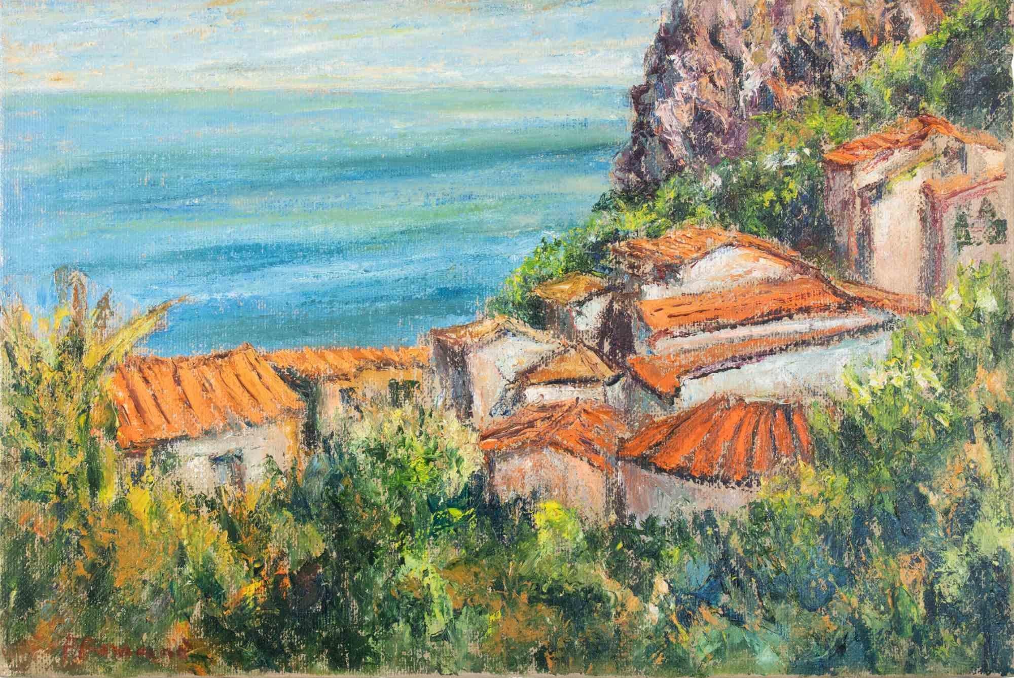Oil on canvas realized by Pino Romanò (1934) in 1990s.

Hand signed. Titled on rear.

Very good condition.