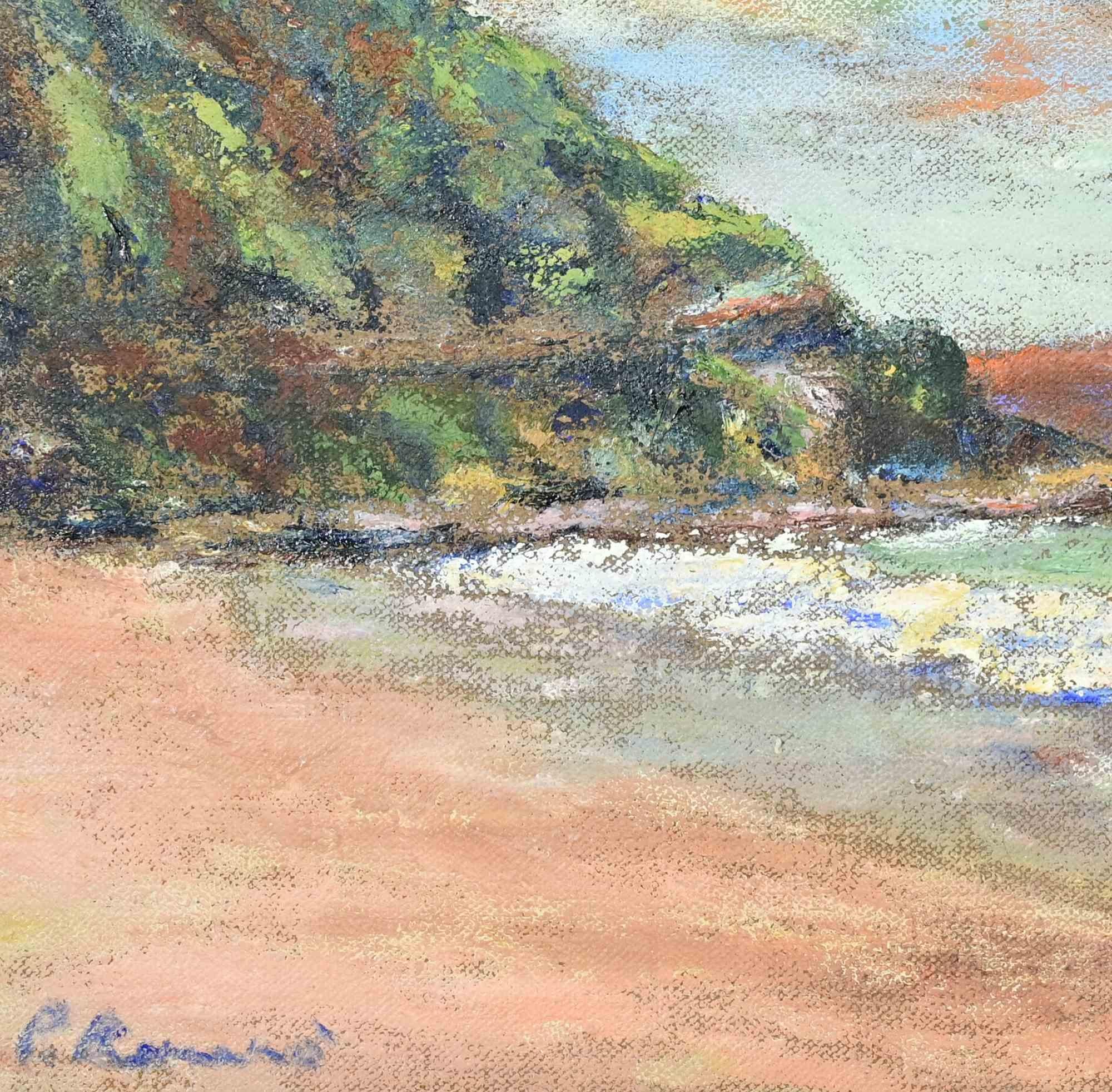 View of the Strait of Messina - Oil Paint by Pino Romanò - 1990s For Sale 1