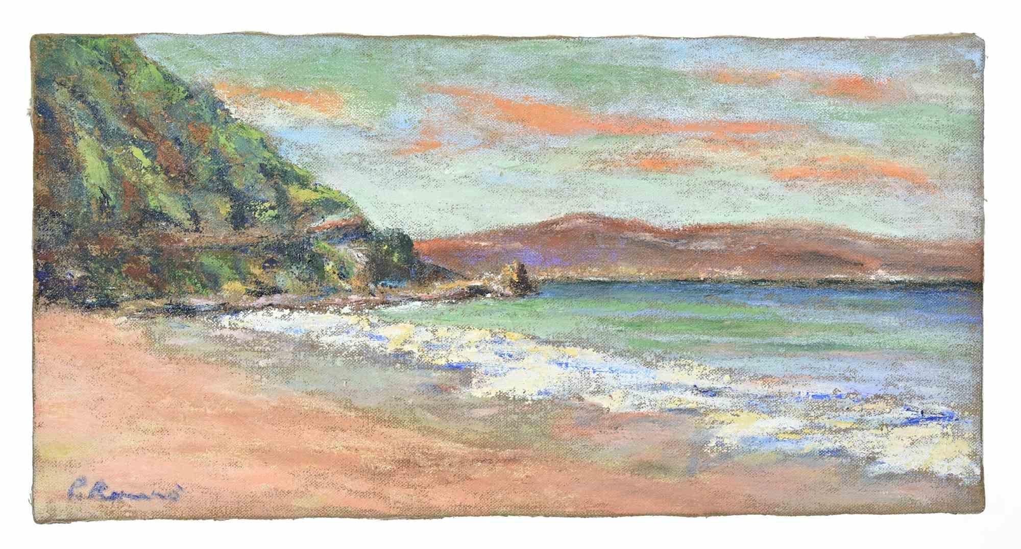 View of the Strait of Messina - Oil Paint by Pino Romanò - 1990s For Sale 2