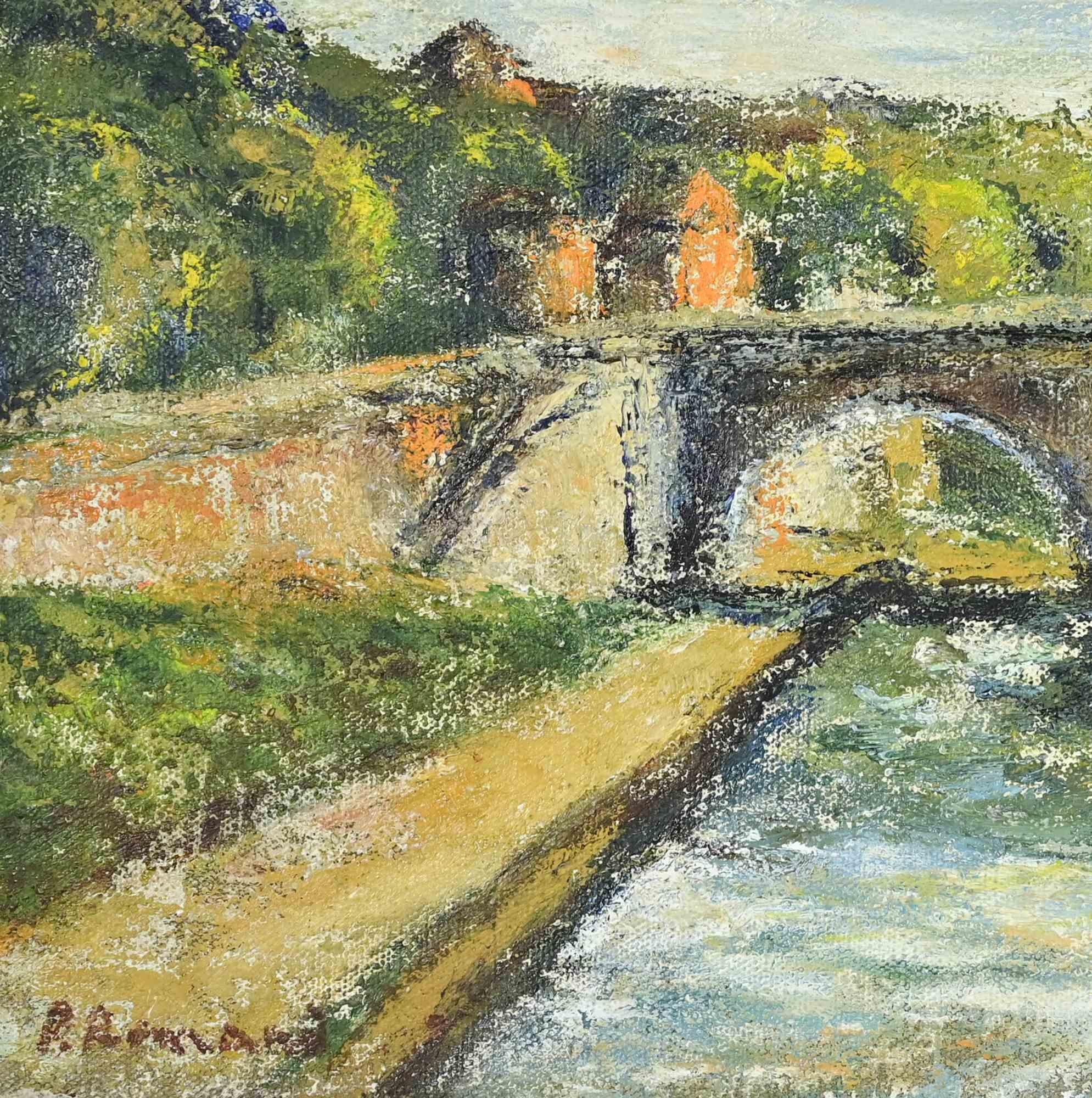 View of the Tiber at Ponte Cestio... - Oil Paint by Pino Romanò - 2000 For Sale 1