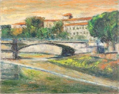 View of the Tiber (Rome) - Oil Paint by Pino Romanò - 1990s