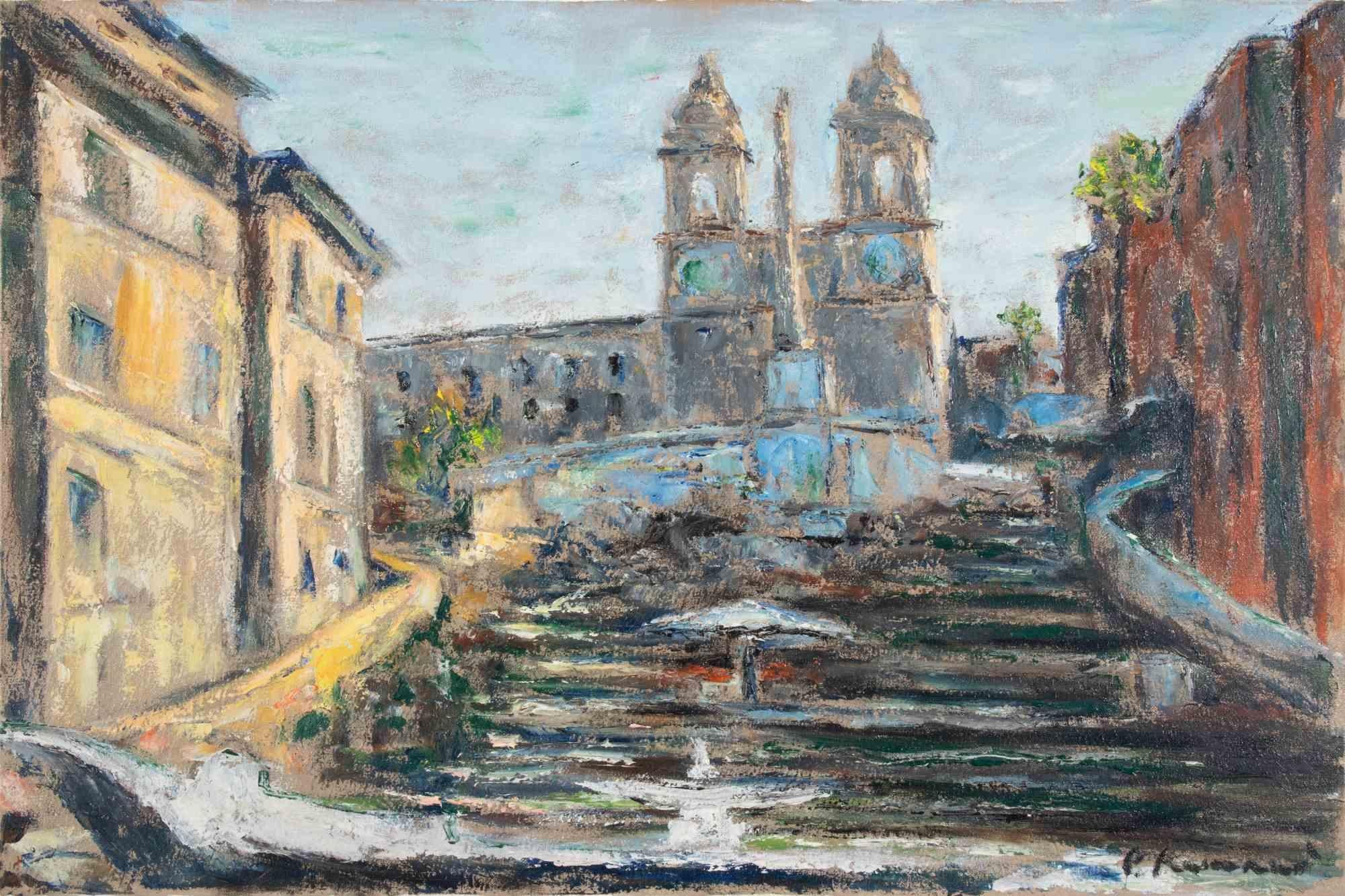 Oil on canvas realized by Pino Romanò (1934) in 1990s.

Hand signed. Titled on rear.

Very good condition.