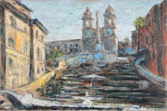 View of Trinità dé Monti - Rome - Oil Paint by Pino Romanò - 1990s