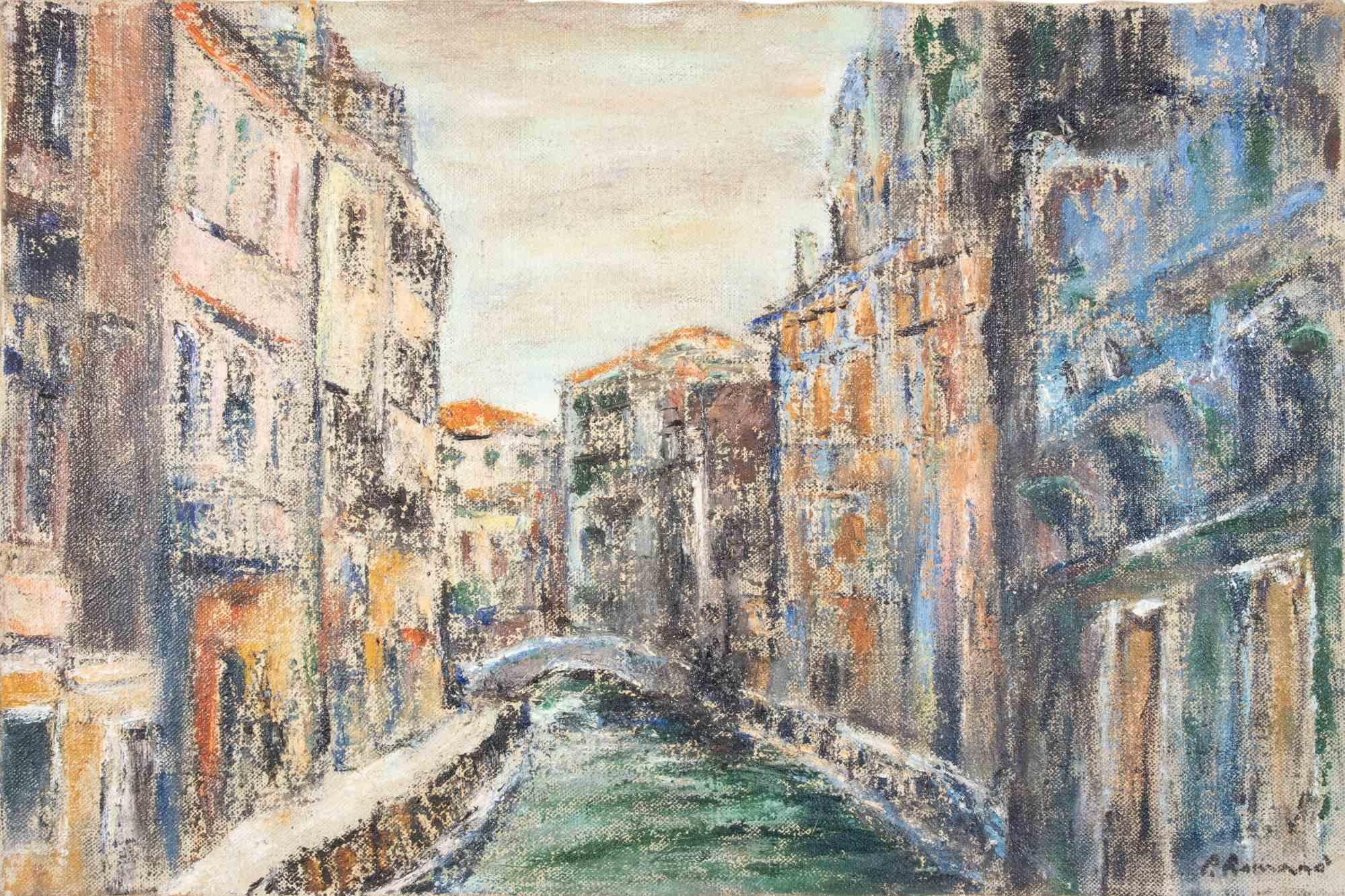 Oil on canvas realized by Pino Romanò (1934) in 1990s.

Hand signed. Titled on rear.

Very good condition.