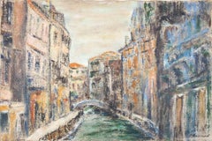 View of Venice - Oil Paint by Pino Romanò - 1990s