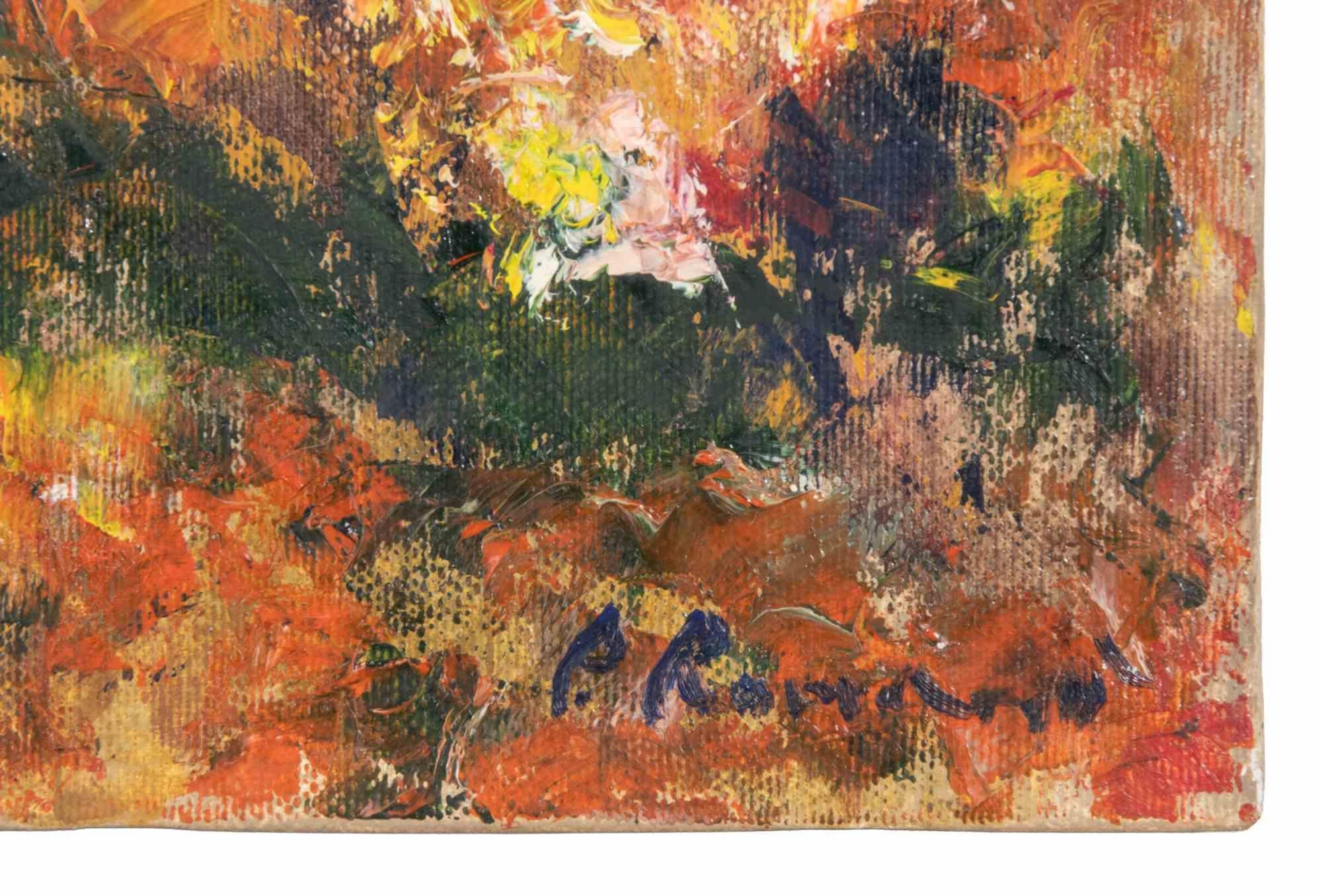 Vignoble en automne - Peinture à l'huile de Pino Romanò - 1999 en vente 1