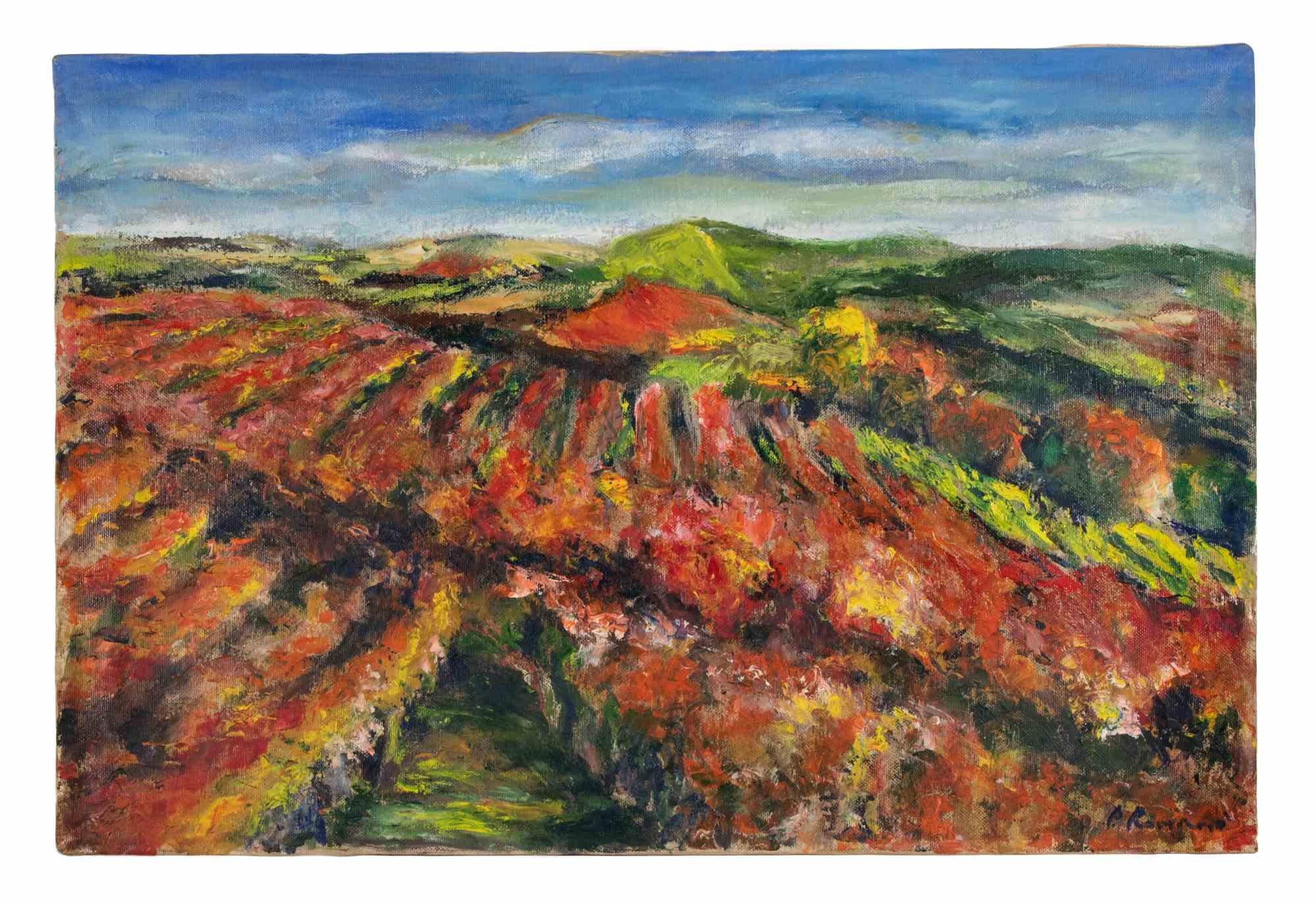 Vignoble en automne - Peinture à l'huile de Pino Romanò - 1999 en vente 2