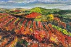 Vignoble en automne - Peinture à l'huile de Pino Romanò - 1999