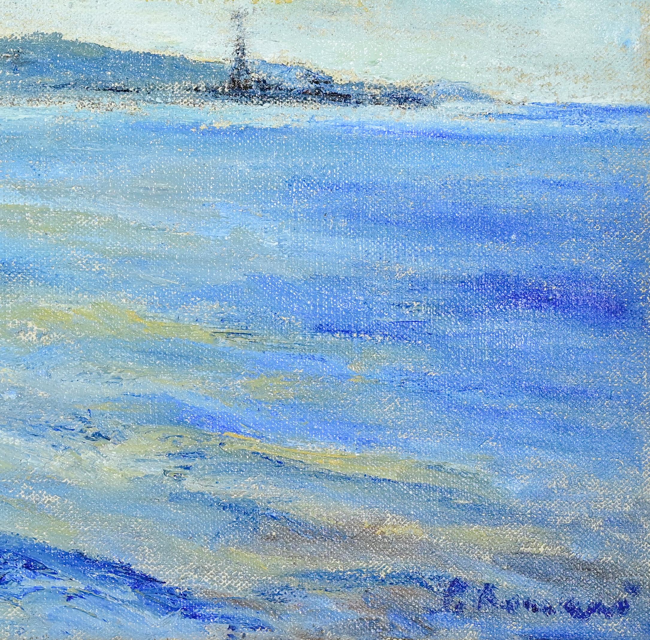 Winter Afternoon on the Strait of Messina - Oil Paint by Pino Romanò - 1990s For Sale 1