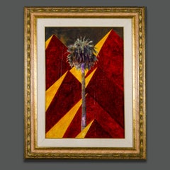 Contemporary Signed Pyramids and a Palm Tree Mixed Media Painting