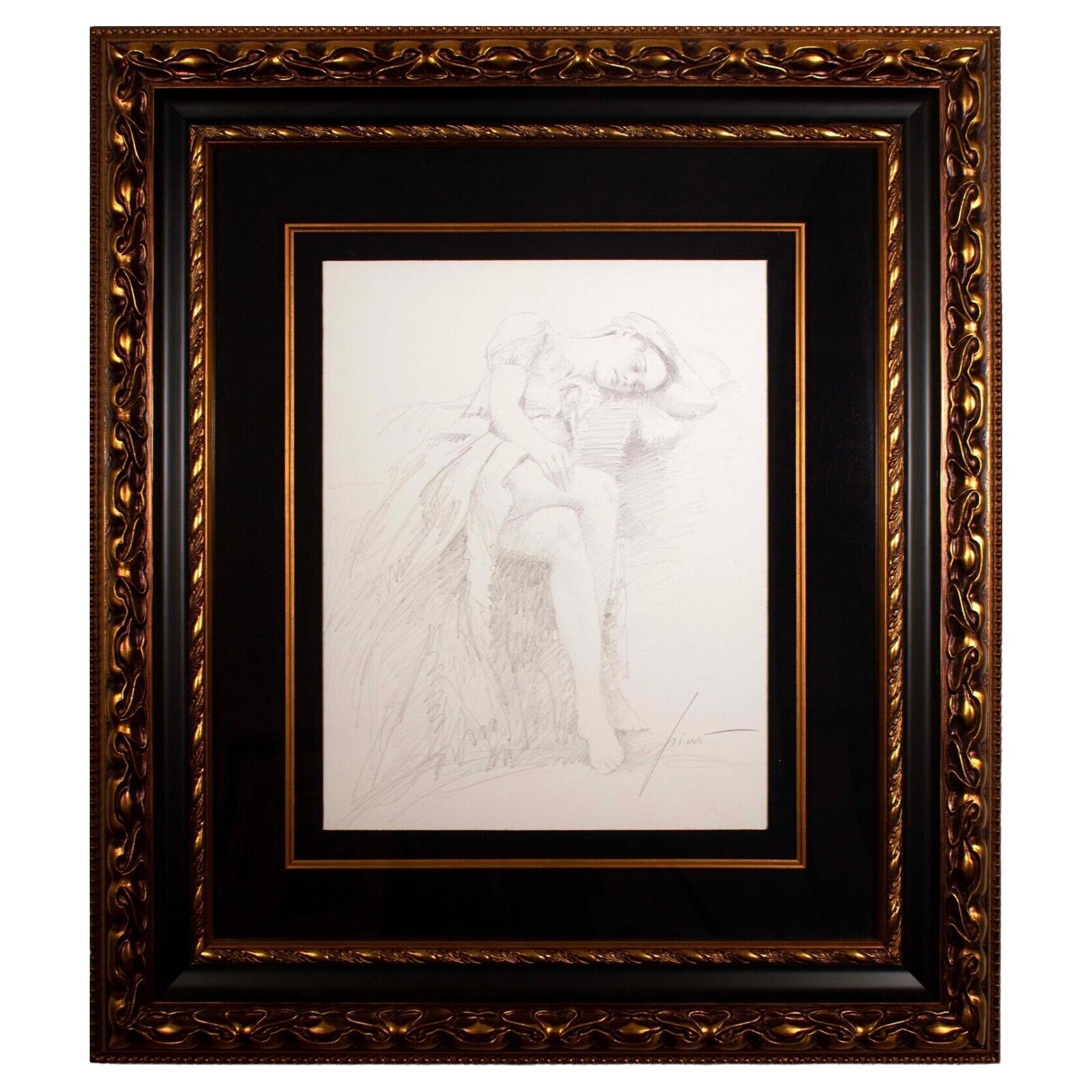 Pino Signed Original Graphite Drawing on Paper Untitled #246 Framed 2009 W/ Coa For Sale
