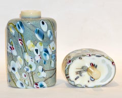 1980s Pair of Pino Signoretto Silver Green Blue Yellow Red Murano Glass Bottles