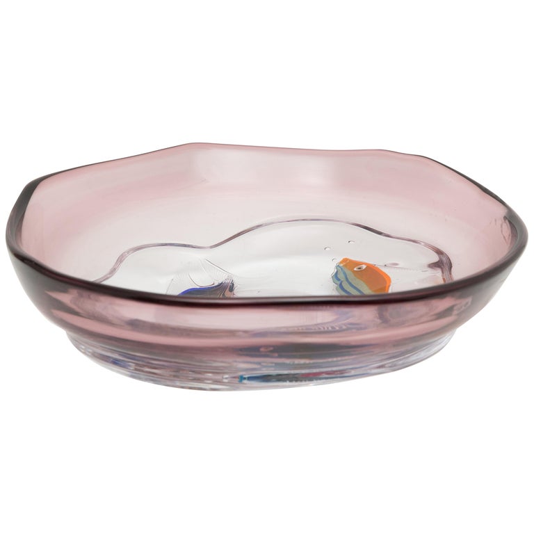 Pino Signoretto Exhibition Signed Murano Hand Blown Art Glass Tropical Fish Bowl For Sale At 1stdibs