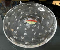 Pino Signoretto Murano Art Glass Aquarium Plaque Bowl with Fish and Bubbles