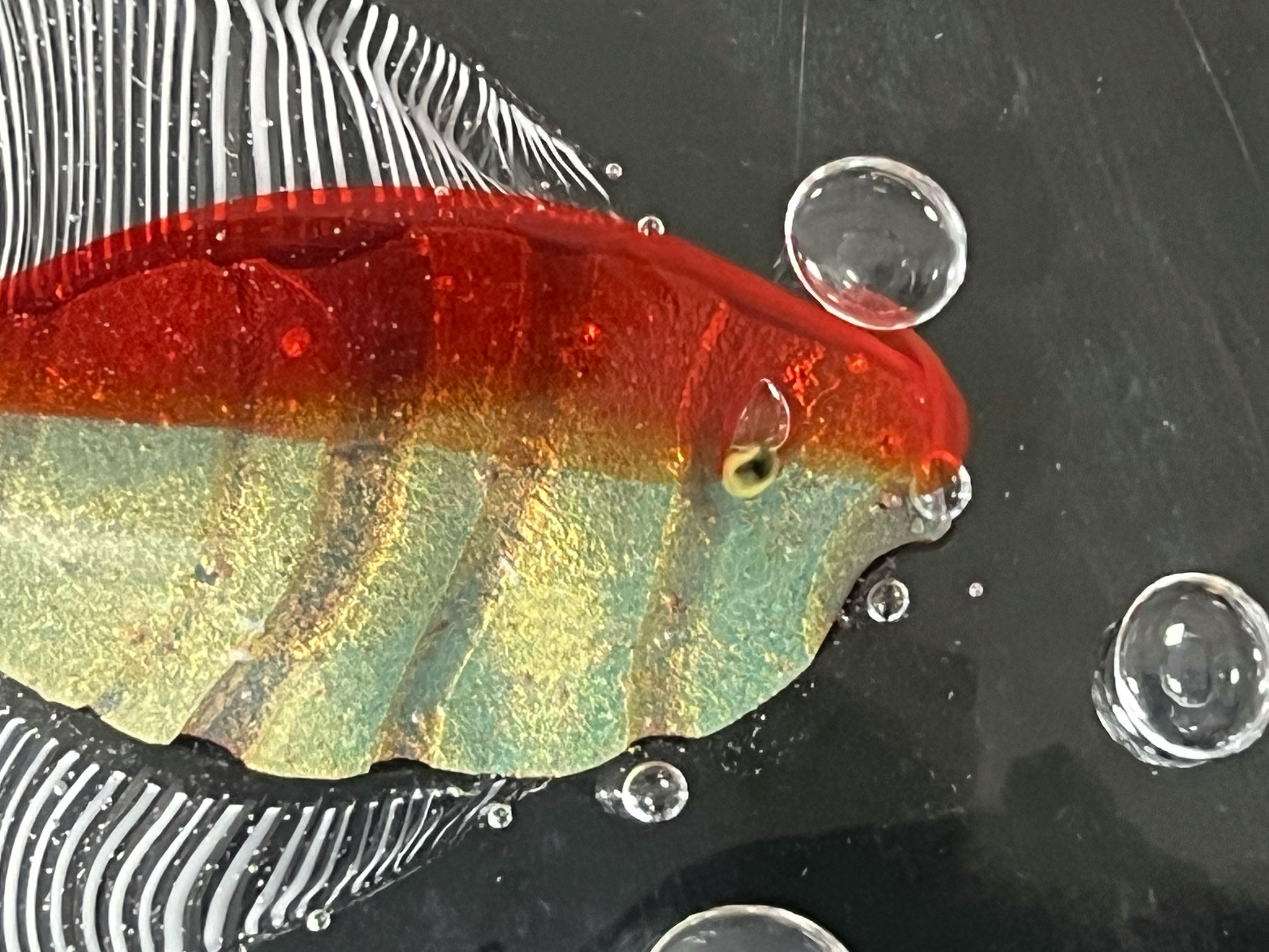 Ciotola per acquario in vetro artistico di Pino Signoretto con pesci e bolle di sapone in vendita 1
