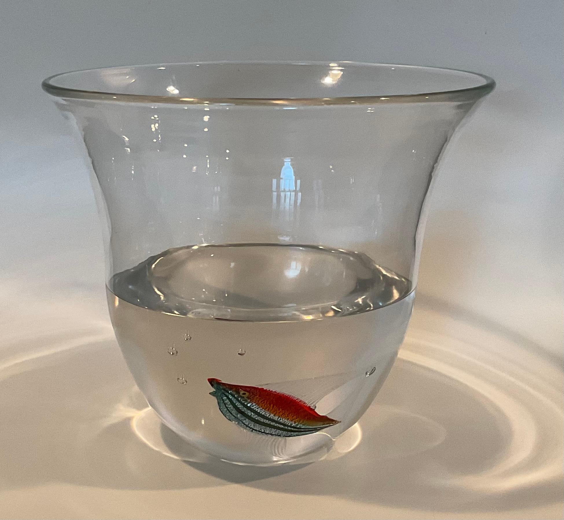 Mid-Century Modern Pino Signoretto Murano Art Glass Aquarium Vase signed by the artist dated 1985  For Sale