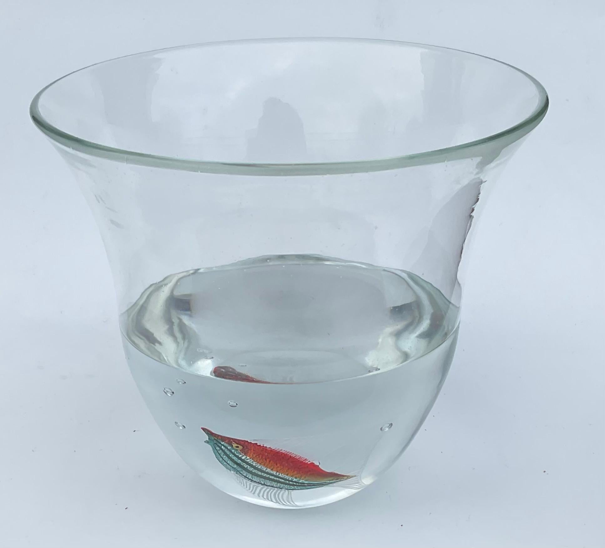 Late 20th Century Pino Signoretto Murano Art Glass Aquarium Vase signed by the artist dated 1985  For Sale